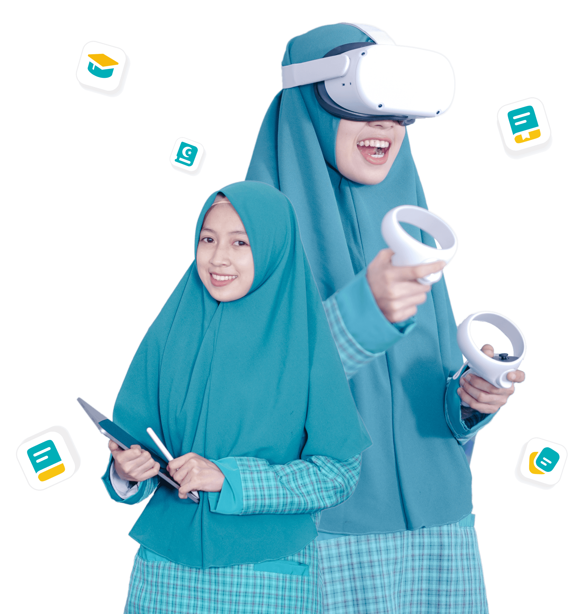 Santri Digiss belajar menggunakan VR dan tablet